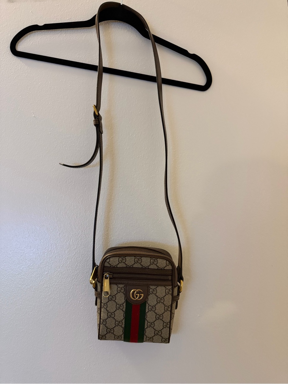 Gucci Brown GG Supreme Web Stripe Crossbody Messenger Bag - Picture 2 of 5
